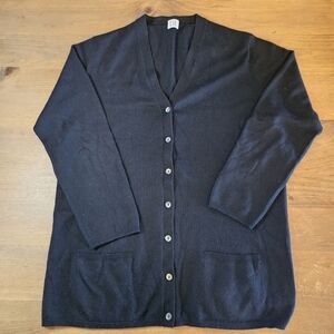 TSE Silk Cashmere Blend Boyfriend Style Cardigan Black Size Medium Quiet Luxury